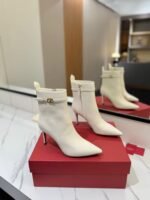 Valentino Side Zipper Ankle Boots White High Heel Fashion Boot