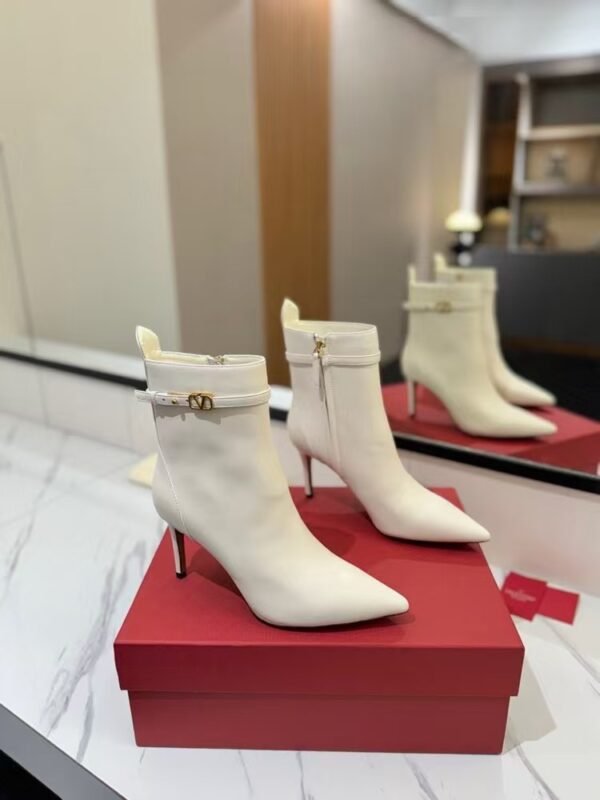 Valentino Side Zipper Ankle Boots White High Heel Fashion Boot