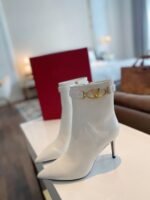 Valentino Side Zipper Ankle Boots White High Heel Fashion Boot