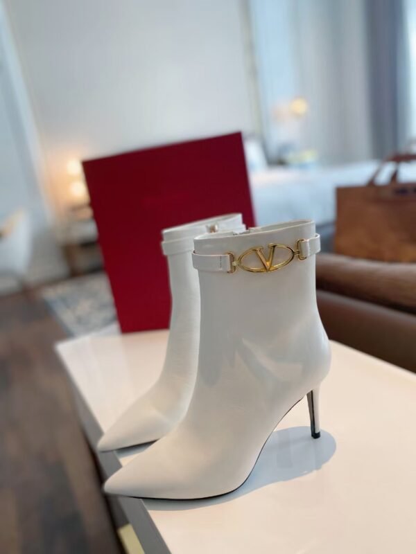 Valentino Side Zipper Ankle Boots White High Heel Fashion Boot