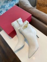 Valentino Side Zipper Ankle Boots White High Heel Fashion Boot