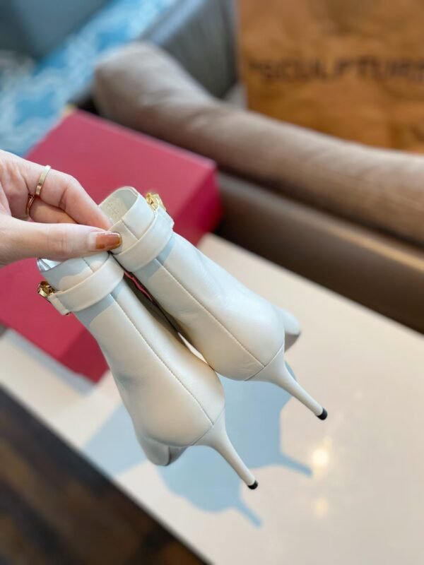 Valentino Side Zipper Ankle Boots White High Heel Fashion Boot