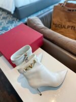 Valentino Side Zipper Ankle Boots White High Heel Fashion Boot