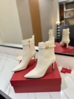 Valentino Side Zipper Ankle Boots White High Heel Fashion Boot