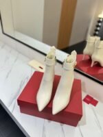 Valentino Side Zipper Ankle Boots White High Heel Fashion Boot