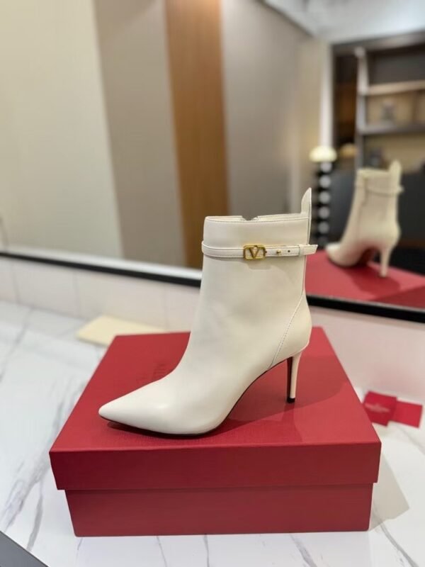 Valentino Side Zipper Ankle Boots White High Heel Fashion Boot