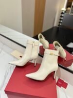 Valentino Side Zipper Ankle Boots White High Heel Fashion Boot