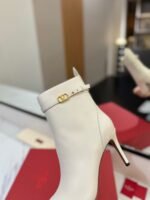 Valentino Side Zipper Ankle Boots White High Heel Fashion Boot