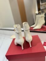 Valentino Side Zipper Ankle Boots White High Heel Fashion Boot