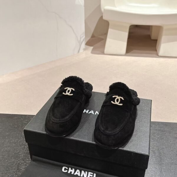 Chanel Black Fabric Quilted Embellished Slip On Loafers