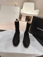 Chanel Black Suede CC Logo Ankle Boot