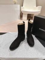 Chanel Black Suede CC Logo Ankle Boot