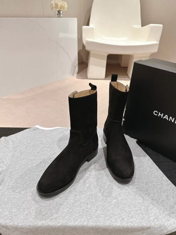 Chanel Black Suede CC Logo Ankle Boot