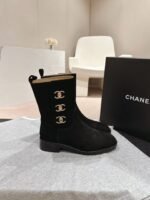 Chanel Black Suede CC Logo Ankle Boot