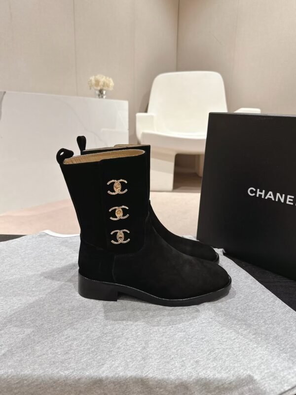 Chanel Black Suede CC Logo Ankle Boot