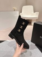 Chanel Black Suede CC Logo Ankle Boot