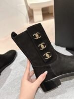 Chanel Black Suede CC Logo Ankle Boot