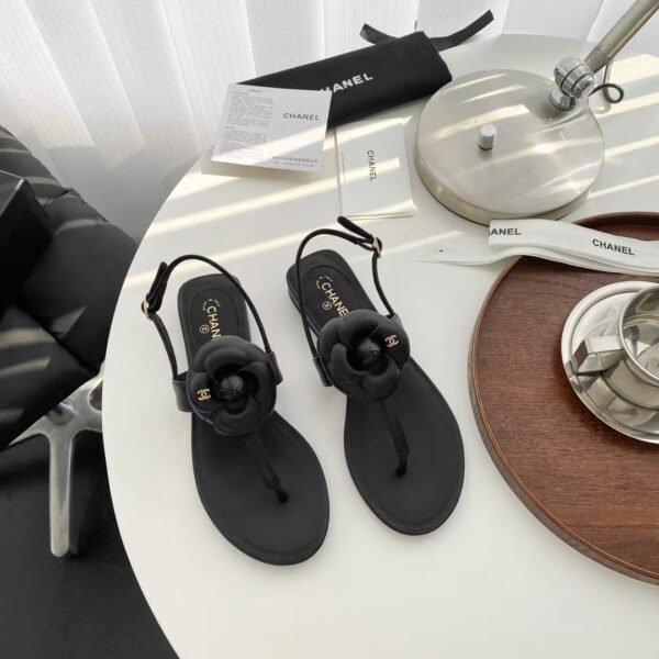 CC Leather Camellia Flower Sandals