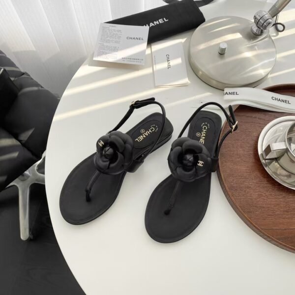 CC Leather Camellia Flower Sandals