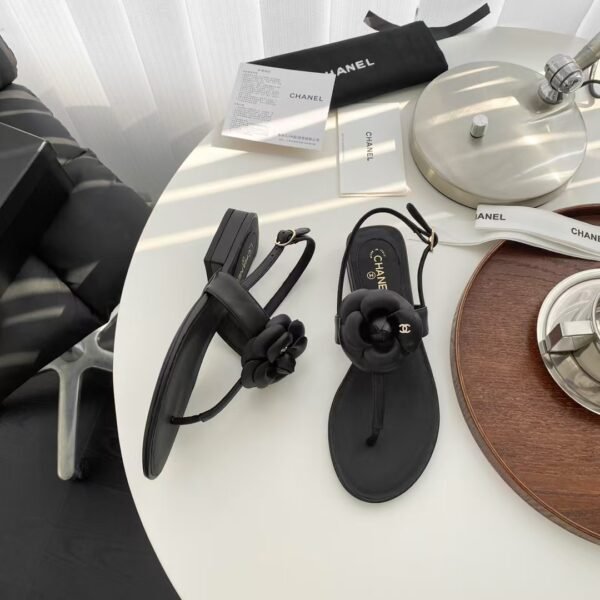 CC Leather Camellia Flower Sandals