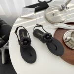 CC Leather Camellia Flower Sandals