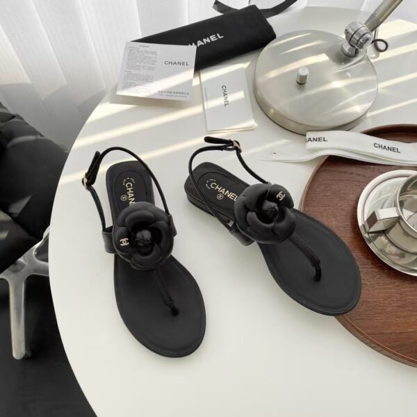 CC Leather Camellia Flower Sandals