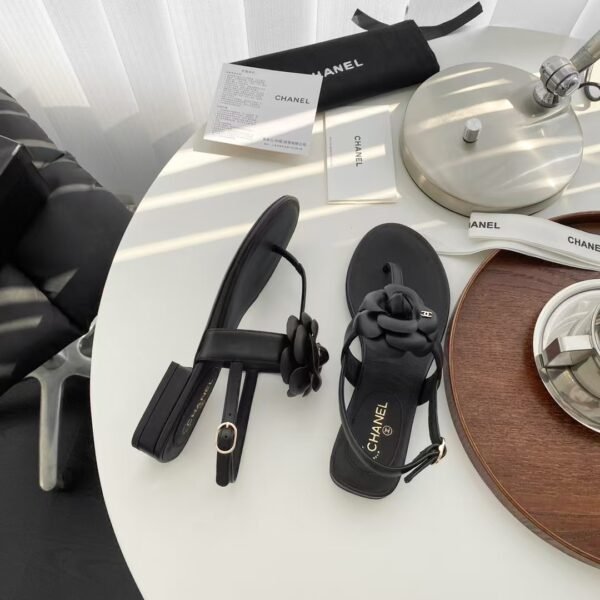 CC Leather Camellia Flower Sandals