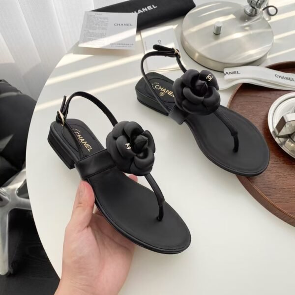 CC Leather Camellia Flower Sandals