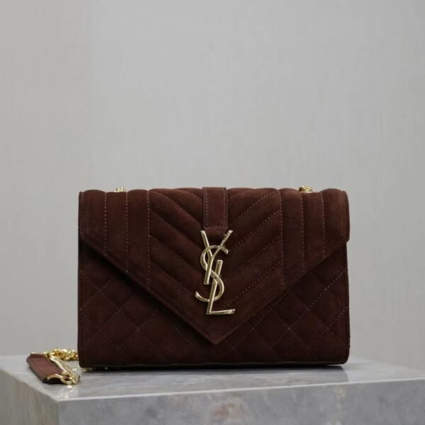 Saint Laurent Envelope Triquilt Small YSL Shoulder Bag in Suede