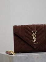 Saint Laurent Envelope Triquilt Small YSL Shoulder Bag in Suede