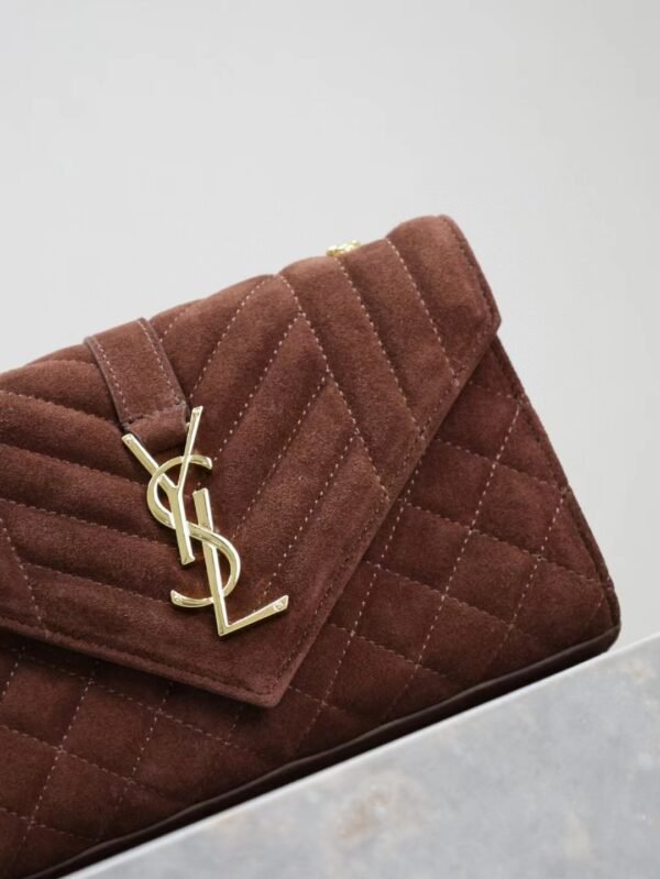 Saint Laurent Envelope Triquilt Small YSL Shoulder Bag in Suede