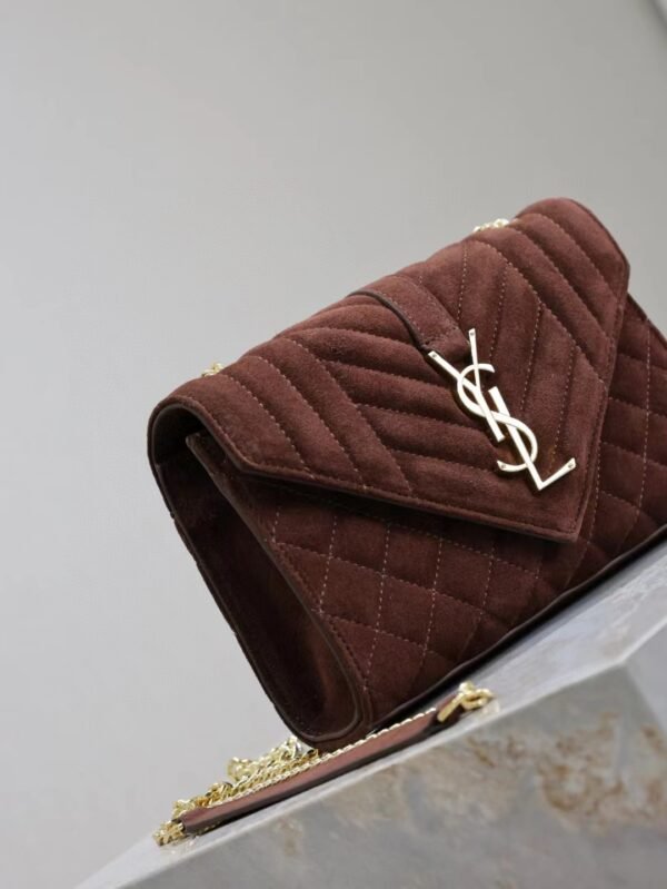 Saint Laurent Envelope Triquilt Small YSL Shoulder Bag in Suede