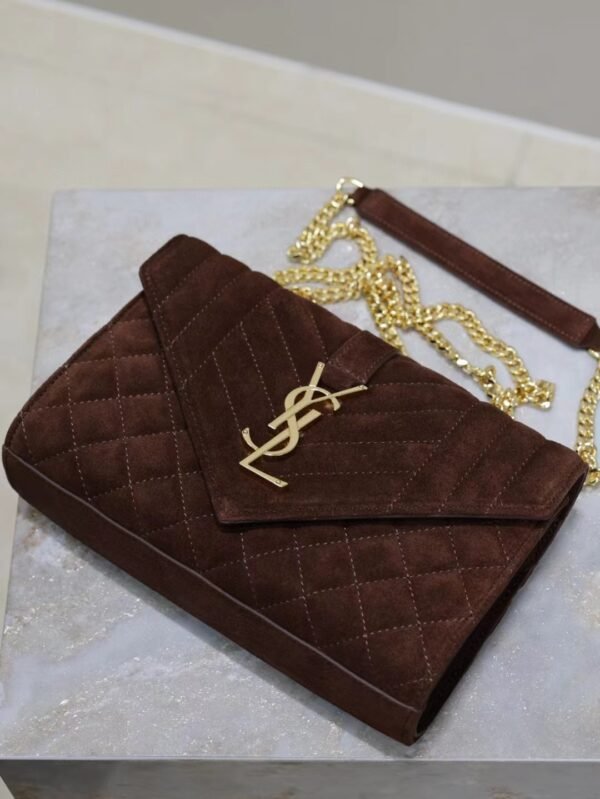 Saint Laurent Envelope Triquilt Small YSL Shoulder Bag in Suede