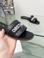 Dway Heeled Slide Black Cotton Embroidered with Metallic Thread and Silver-Tone Strass