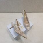 Christian Dior J’ADIOR Fabric & Ribbon Cream Slingback Pumps