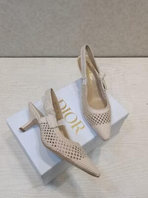 Christian Dior J’ADIOR Fabric & Ribbon Cream Slingback Pumps