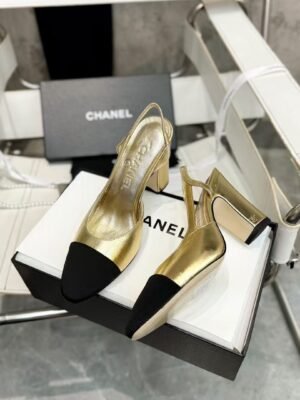 Chanel Gold Slingbacks High Heels