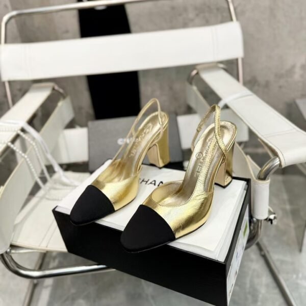 Chanel Gold Slingbacks High Heels