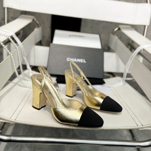 Chanel Gold Slingbacks High Heels