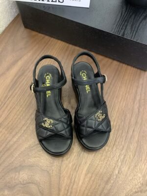 Chanel Black Lambskin Sandals