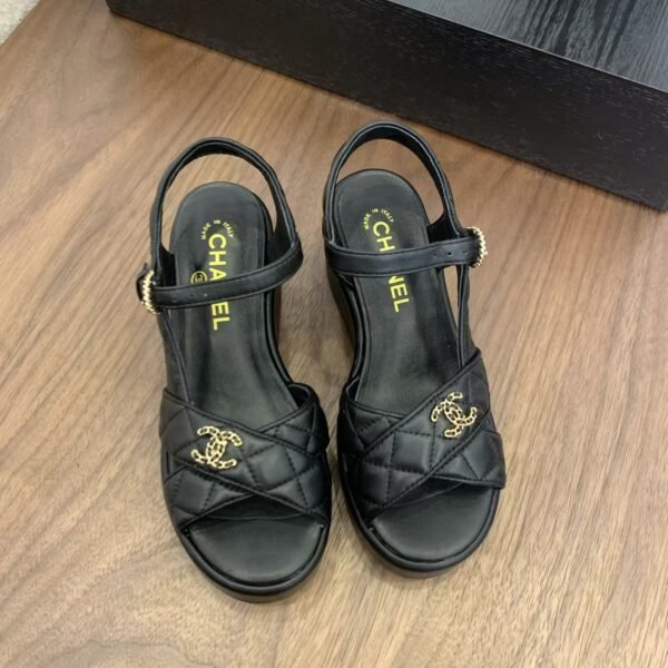 Chanel Black Lambskin Sandals