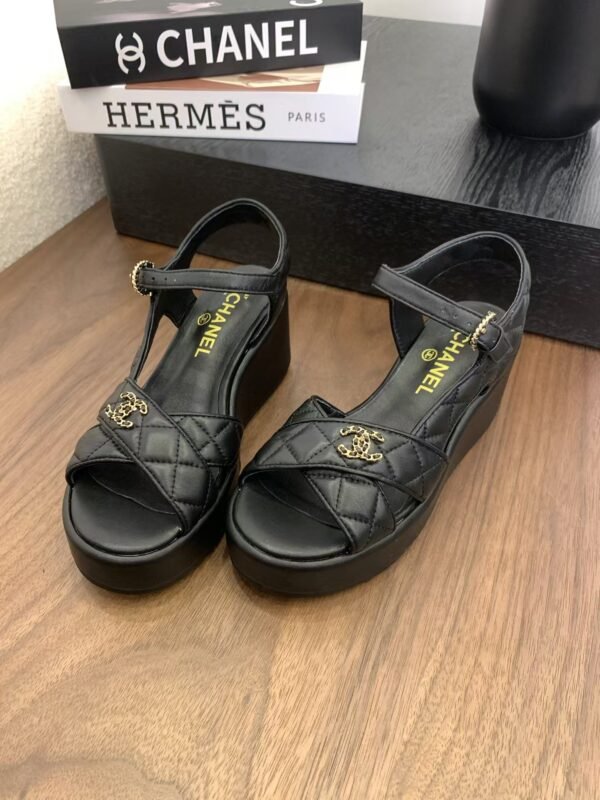 Chanel Black Lambskin Sandals