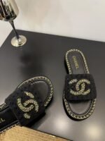 Chanel Interlocking CC Logo Leather Slingback Sandals