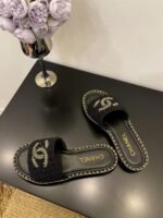 Chanel Interlocking CC Logo Leather Slingback Sandals