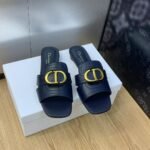 Dior 30 Montaigne Heeled Slide Black Calfskin