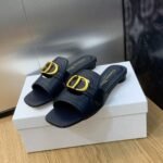 Dior 30 Montaigne Heeled Slide Black Calfskin