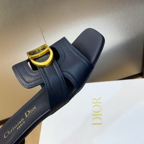 Dior 30 Montaigne Heeled Slide Black Calfskin