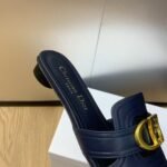 Dior 30 Montaigne Heeled Slide Black Calfskin